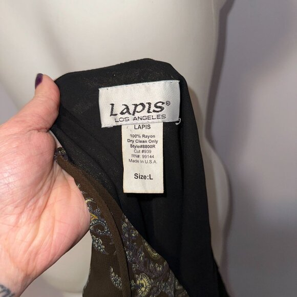 Vtg Y2k Lapis Brown Paisley Slip Dress Rayon Slinky Maxi Fairycore Size Large - Picture 6 of 6